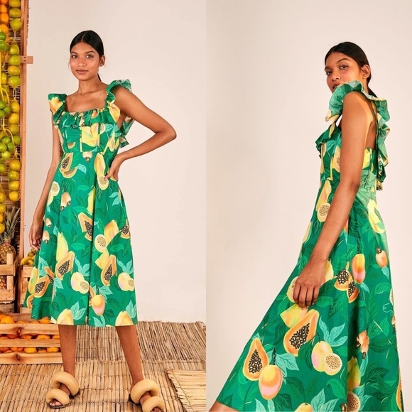 Farm Rio Green Papaya Salad Midi Dress